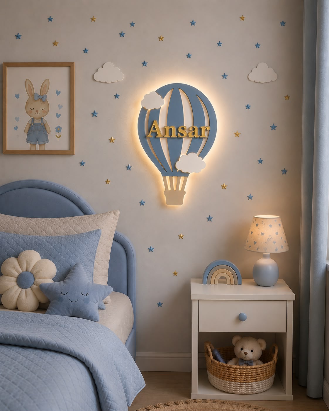 HandCrafted Customised Acrylic Hot Air Balloon LED Wall Lamp For Kids Room