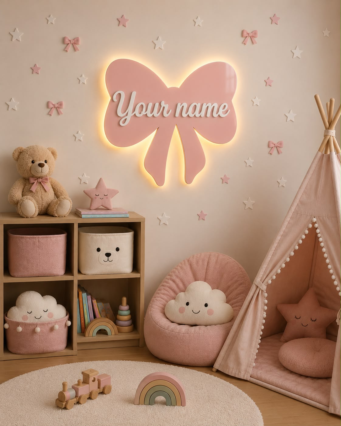 Personalized LED Bow Lamp with Name – Baby Girl Room Decor