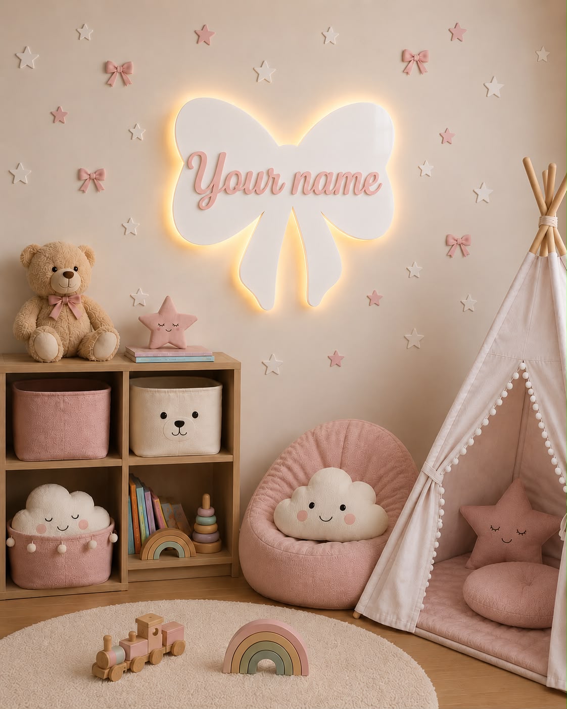 Personalized LED Bow Lamp with Name – Baby Girl Room Decor