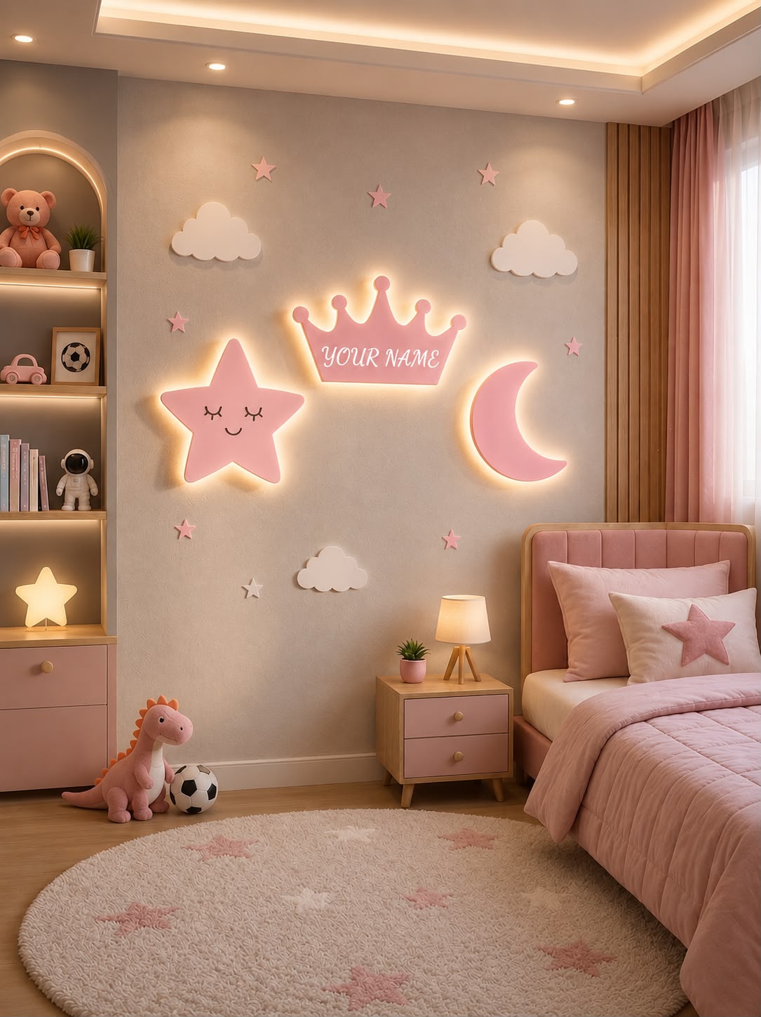 Custom Name Set of 3 Star, Moon, Crown acrylic LED lamp