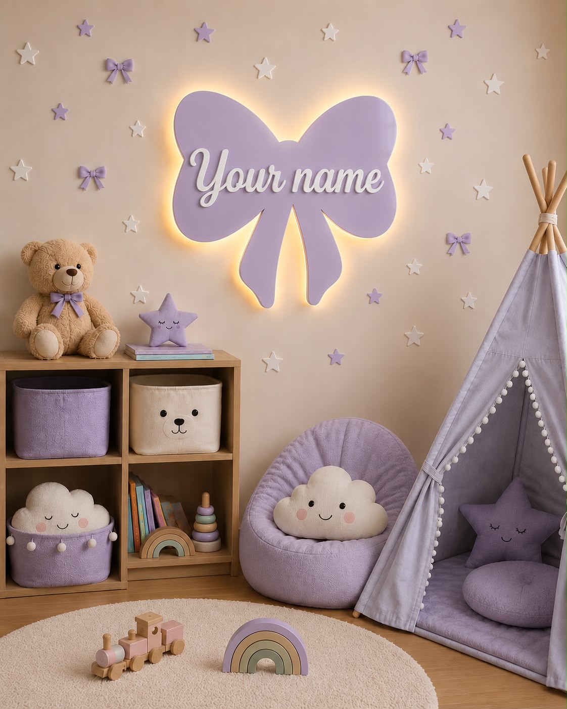 Personalized LED Bow Lamp with Name – Baby Girl Room Decor