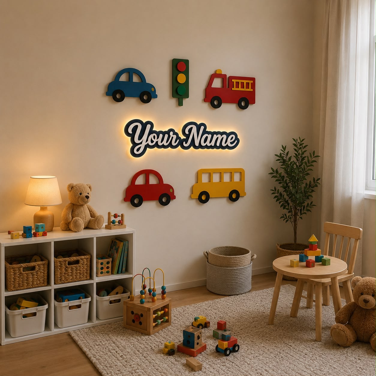 Custom Traffic Theme LED Name Lamp – Cars & Vehicles Wall Decor