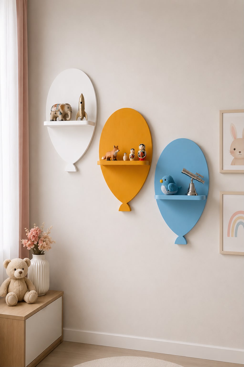 Kids Room Decorative Wooden Balloon Wall Shelf Set (3 Piece)