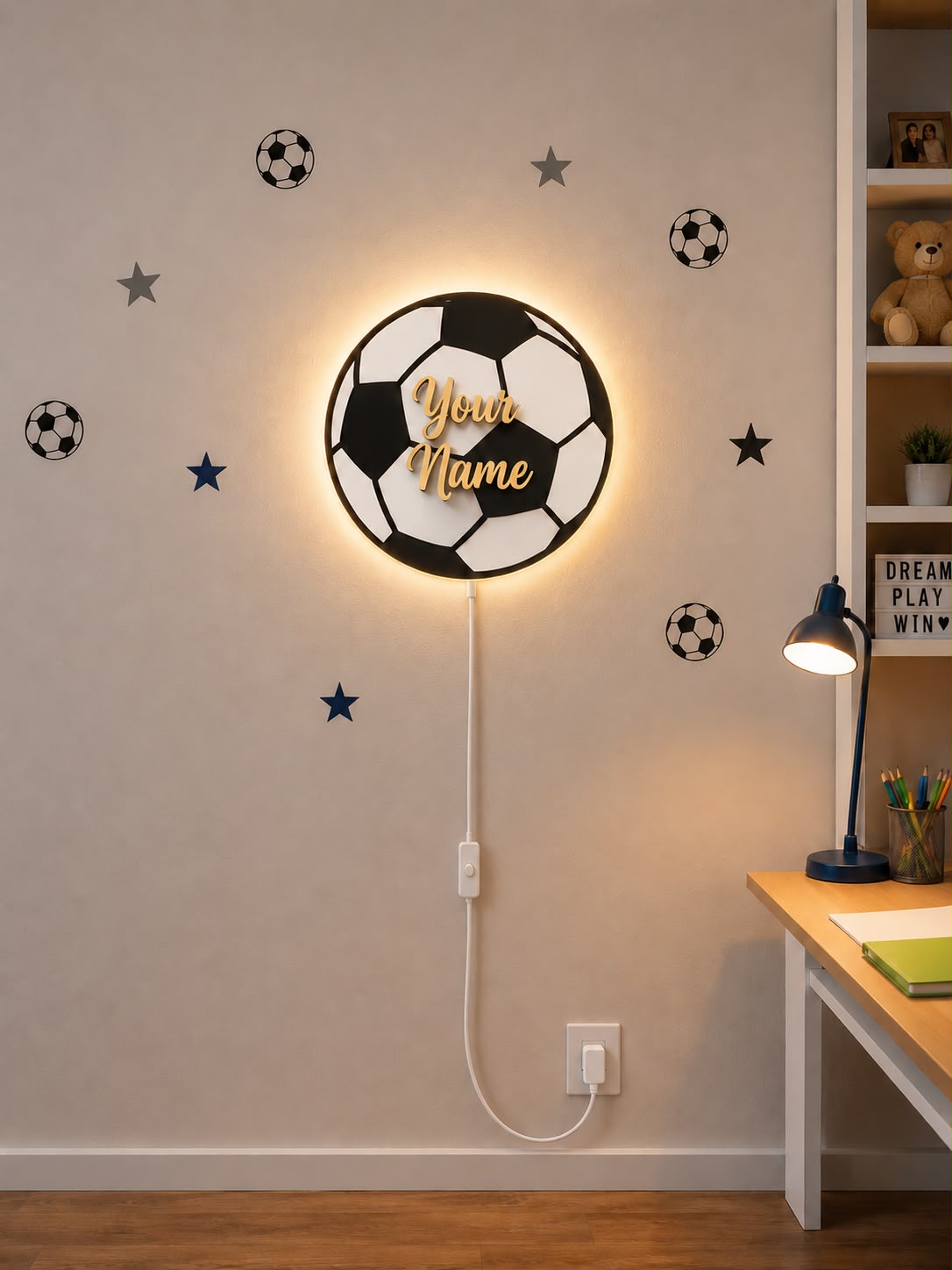 Personalized Acrylic Football LED Lamp– Kids Bedroom Wall Decoration