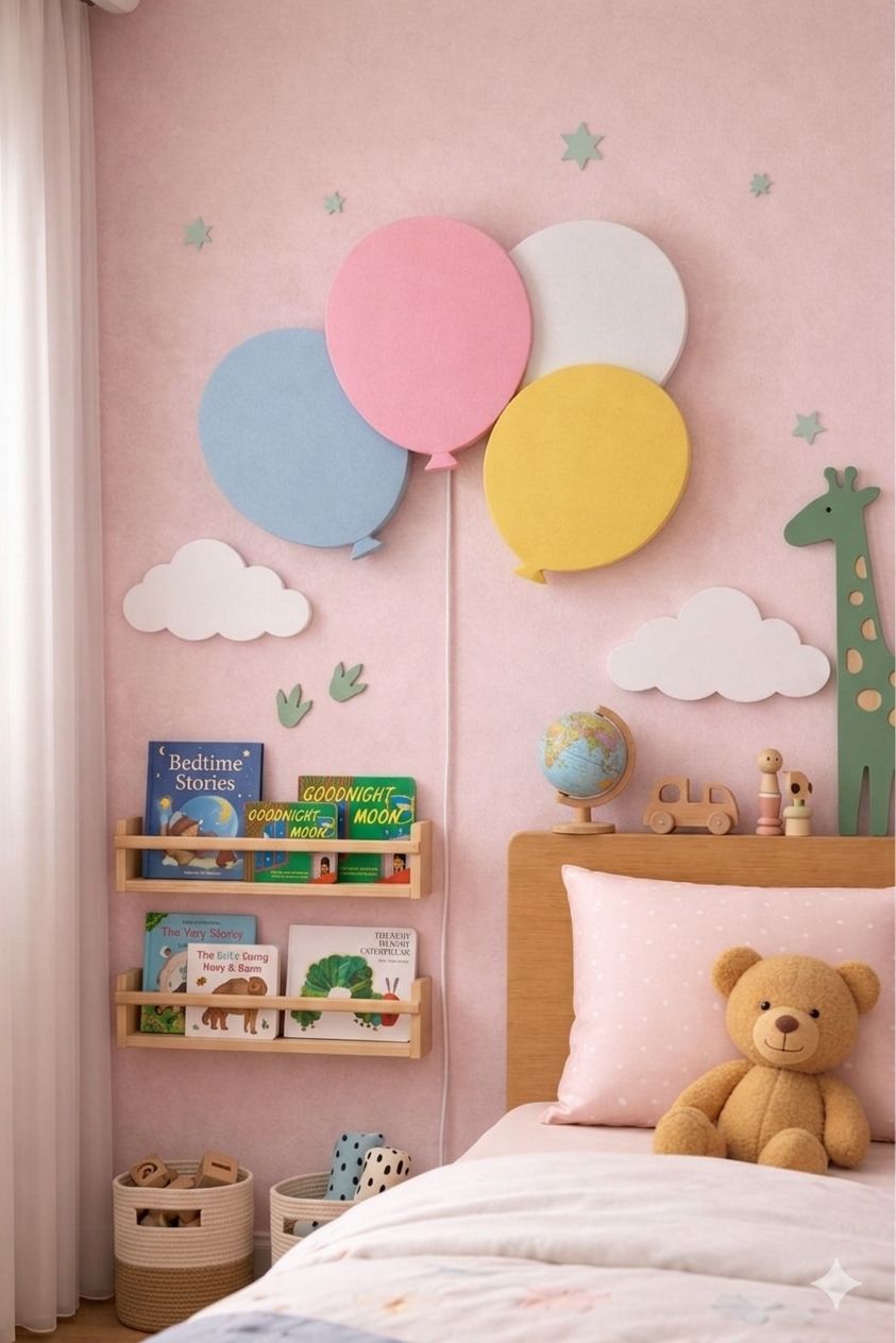 HandCrafted Wooden Balloons LED Wall Lamp for Kids Room