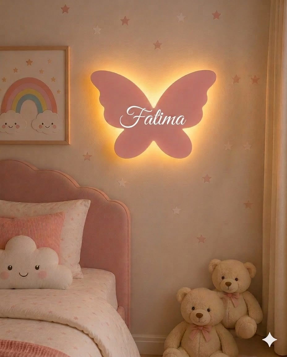 Custom Name Wooden Butterfly Night Lamp For Kids Room