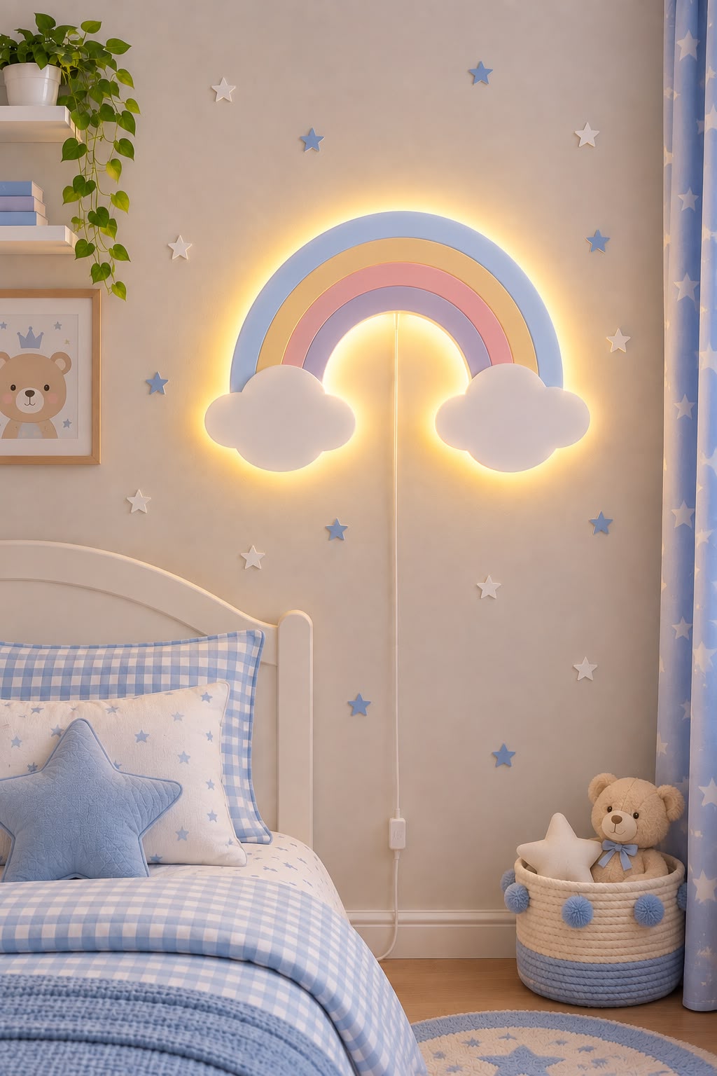 HandCrafted wooden Rainbow LED Wall Light – Cute Kids Room Night Lamp Décor
