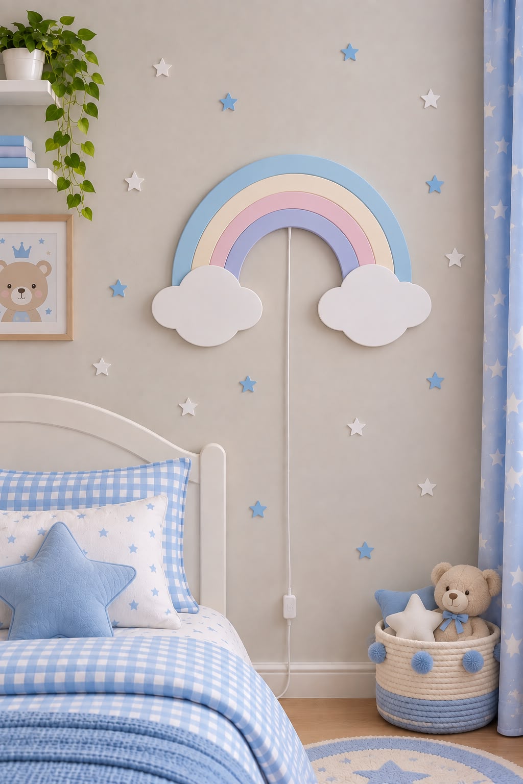 HandCrafted wooden Rainbow LED Wall Light – Cute Kids Room Night Lamp Décor