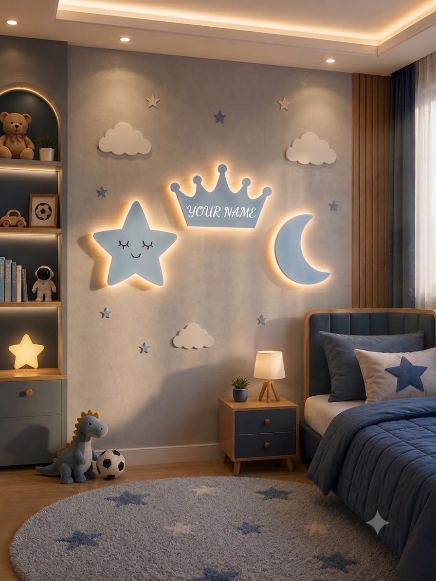 Custom Name Set of 3 Star, Moon, Crown acrylic LED lamp