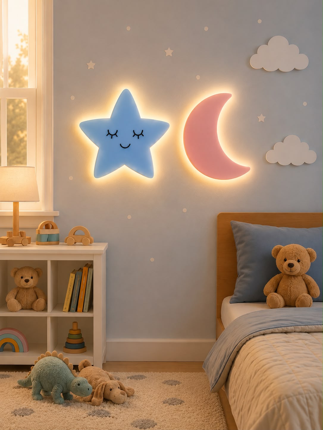 Star Moon Acrylic LED lamp For KIds Room