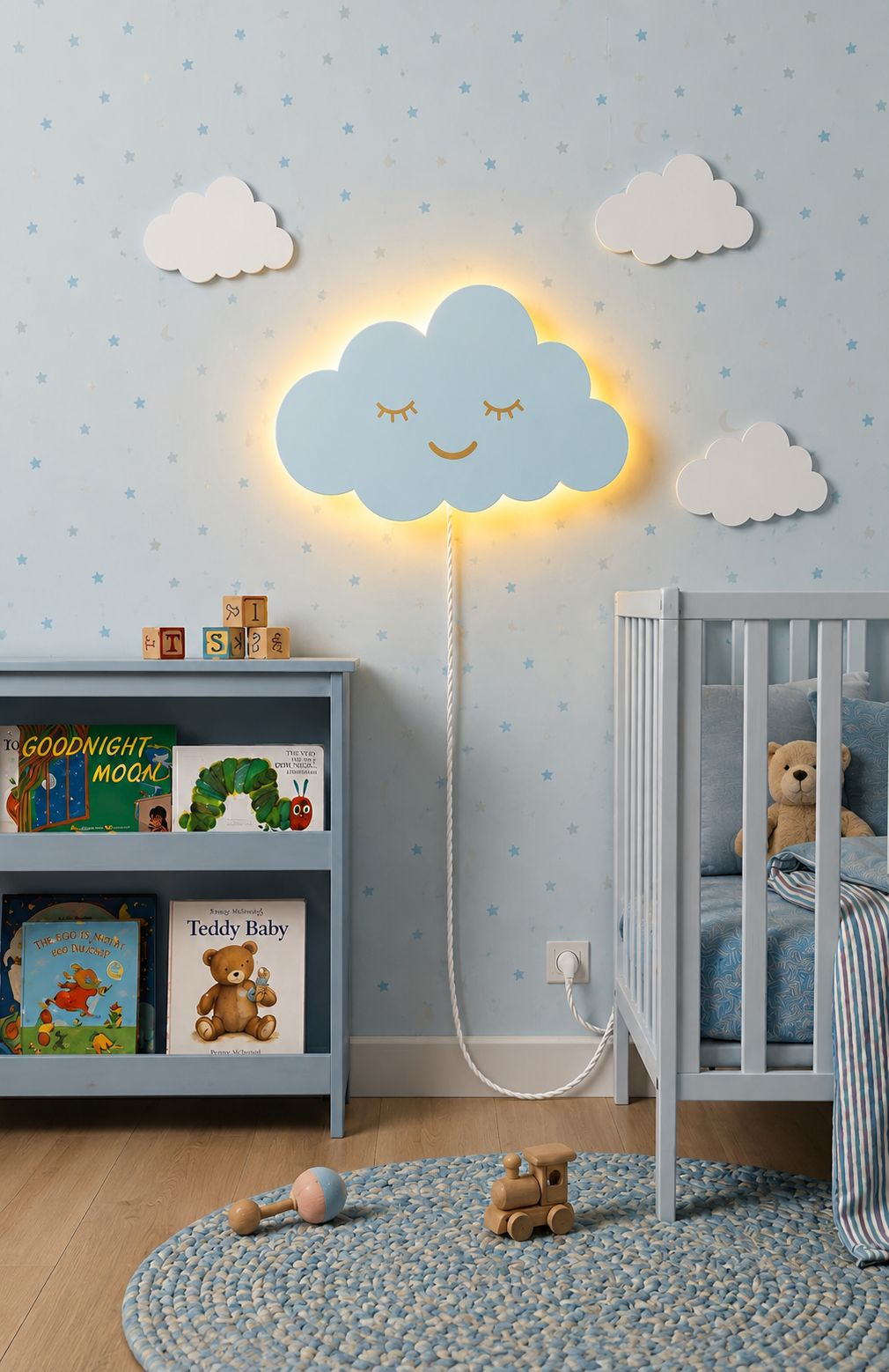 Smiley Cloud wooden Wall Decor LED Lamp for Kids Room